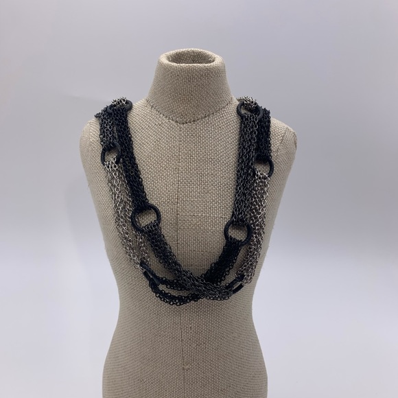 Long Necklace Chain Mesh Link & Hoops Silver Black Gray Tone Gun Metal Multi 20” - Picture 6 of 10